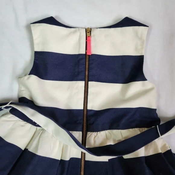 3/$15 J. Crew Crewcuts dress navy blue cream block stripes fit flare tie belt 2T - Picture 7 of 10